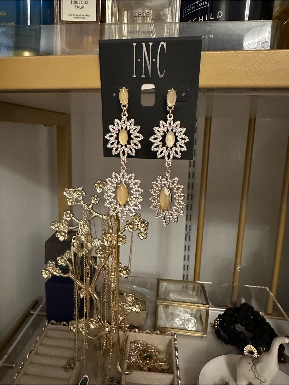 INC International Concepts Gold and Cream Sunburst Drop Earrings